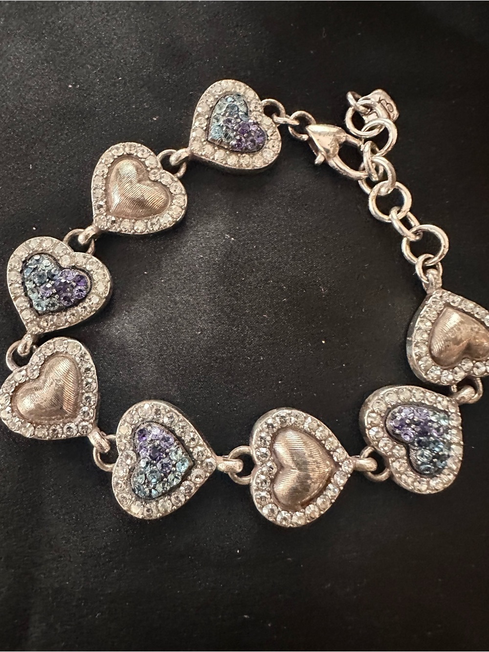Brighton Silver Heart Link Bracelet with Blue & Purple Crystals